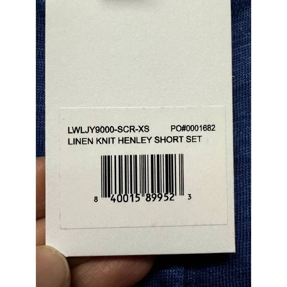 NWT - LUNYA 100% Linen Knit Henley Pajama Short Set, Blue, Sz XS - Picture 11 of 11